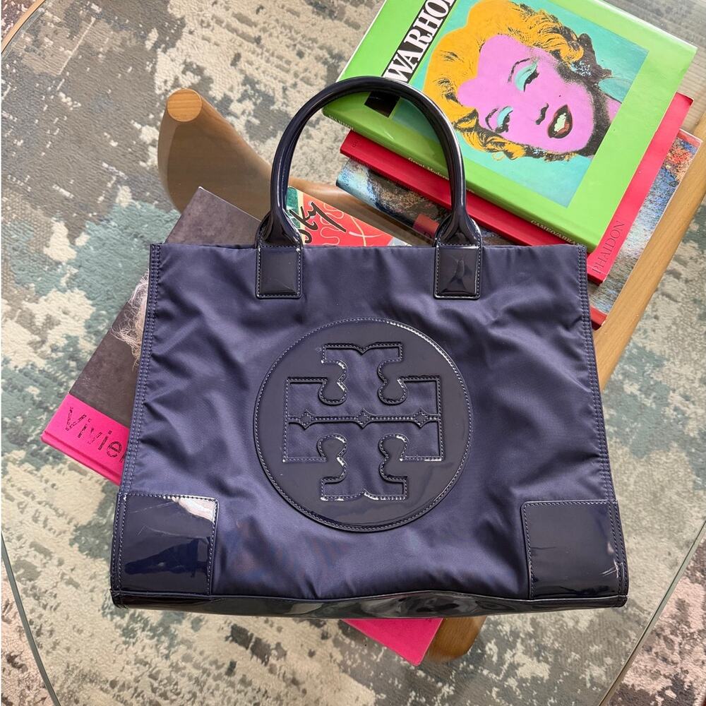 Tory Burch Navy Blue Nylon Tote Bag